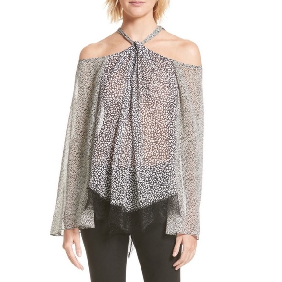 10 Crosby Derek Lam Tops - Derek Lam 10 Crosby Cold Shoulder 100% Silk Animal Print Polka Dot Lace Blouse 0